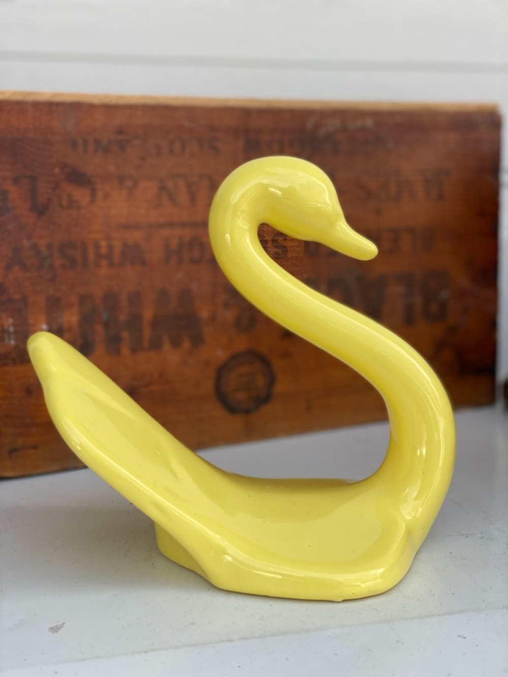 Vintage Yellow MCM Ceramic Swan Trinket Dish